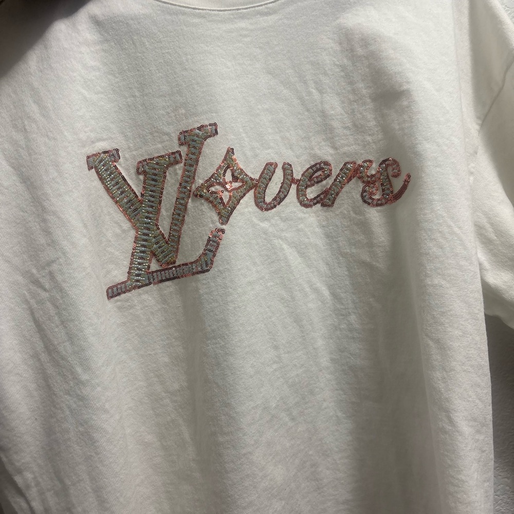 Louis Vuitton White Tee with Multicolor embroidered Logo